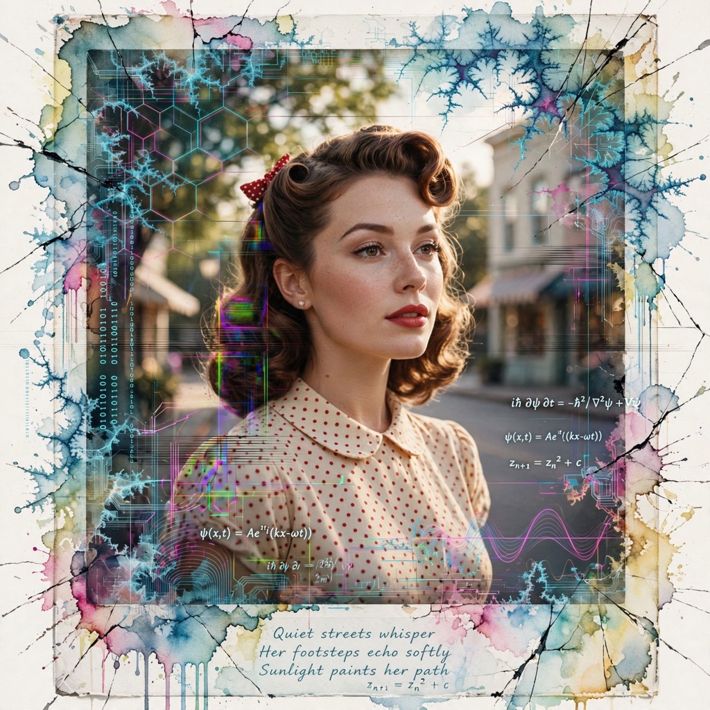 The QuantumGlitch Overlay + Poloroid Transfer style rendered with muse-image-1.0